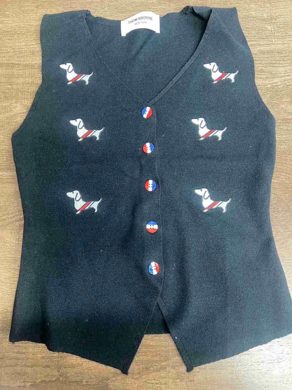 ✨ Thom Browne Black Dachshund Embroidered Knit Button Vest